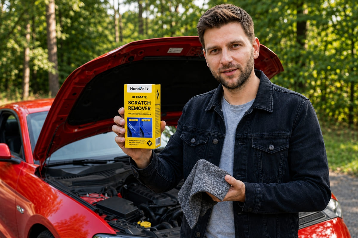Man met NanoPolix doek voor auto